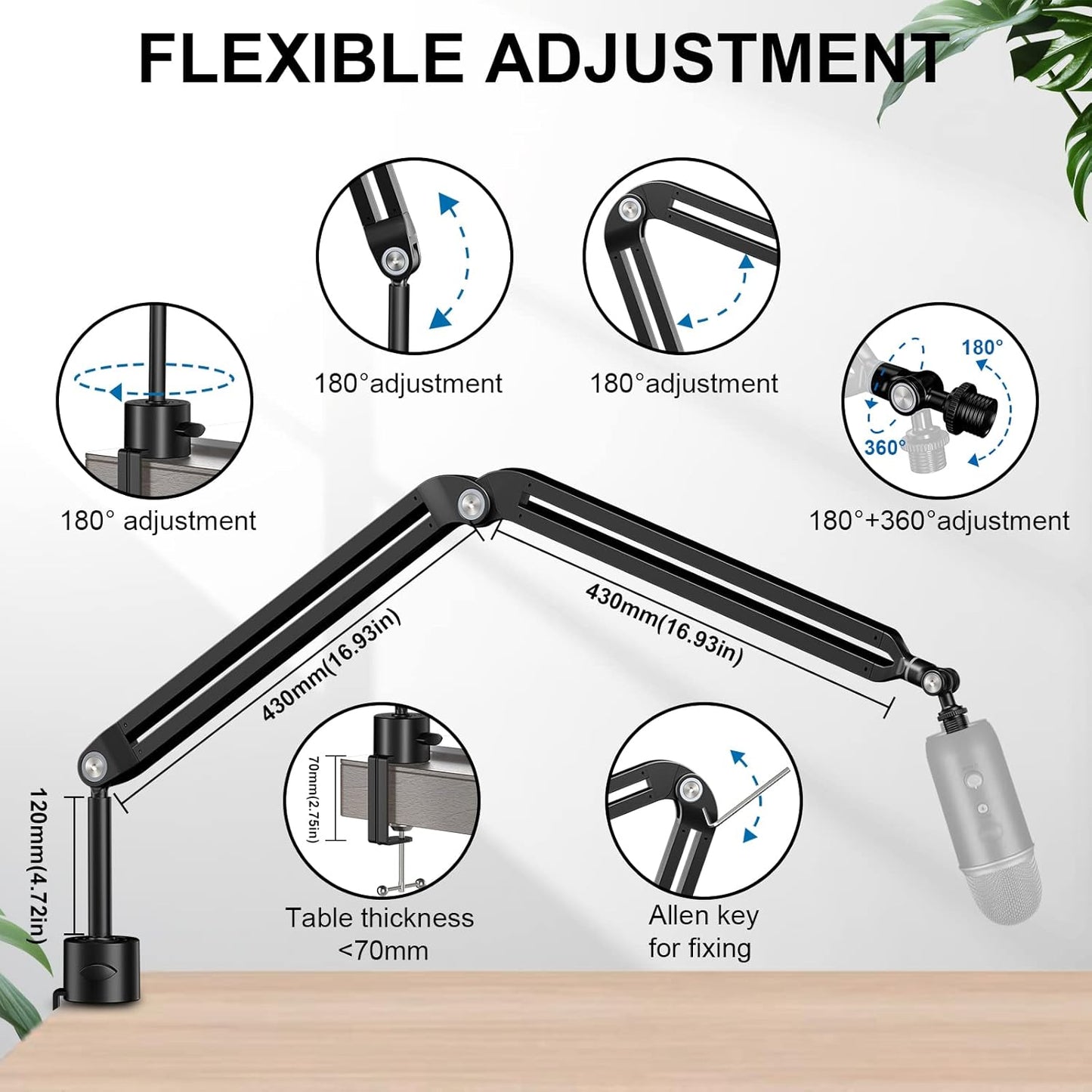 Microphone Arm,Aokeo AK-35 Microphone Desk Stand-Microphone Suspension Boom Scissor Arm Stand For Blue Yeti,Blue Snowball iCE,QuadCast,Elgato