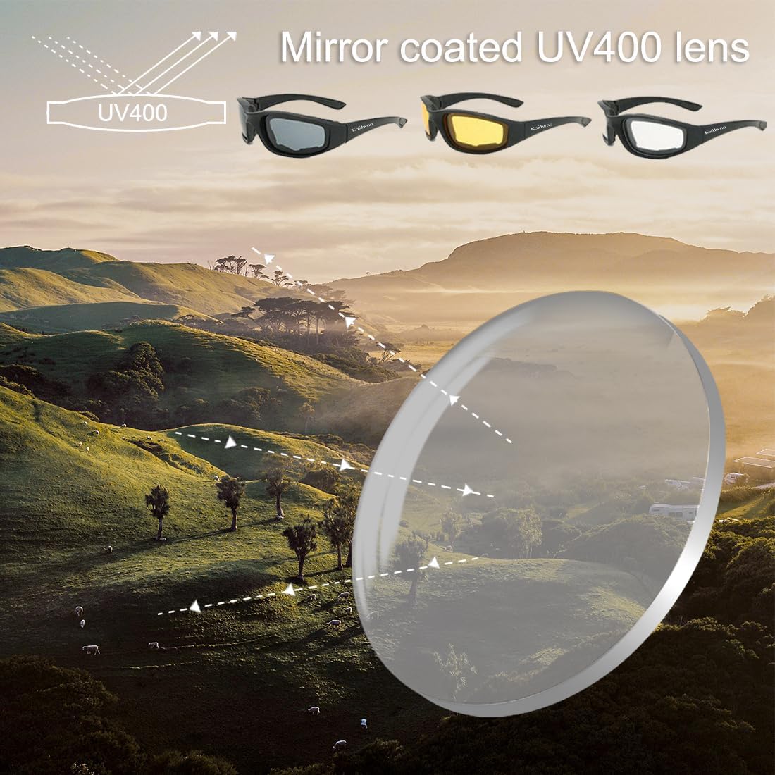 3 Pairs Motorcycle Riding Glasses Foam Padded Eyewear Goggles UV Protection Anti-Wind Dustproof Motorcycle Sunglasses for Outdoor Activities Sports-Clear Yellow Smoke - PuriLite