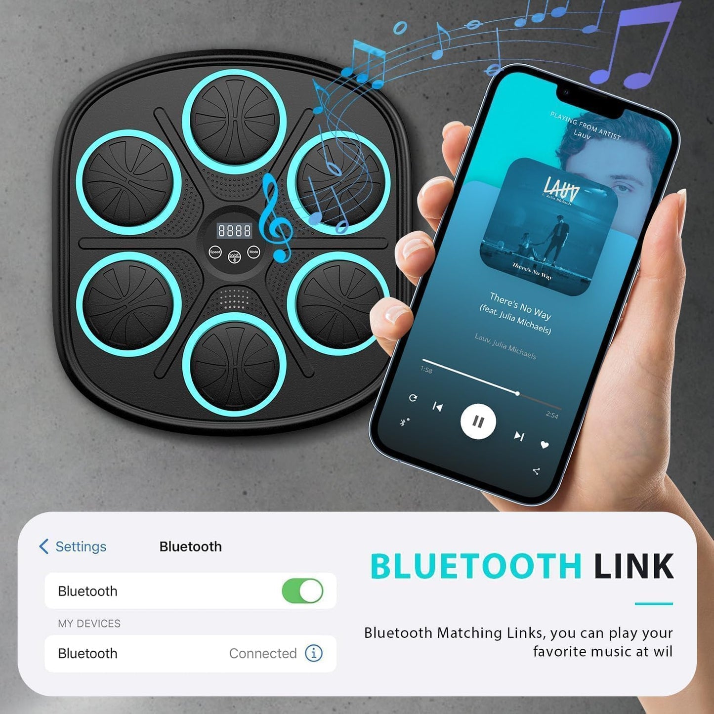2025 New Smart Music Boxing Machine with Premium Boxing Gloves, Bluetooth Training Machine with LED Electronic Wall Mounted, Home Workout Boxing Target Machine for Adults and Kids