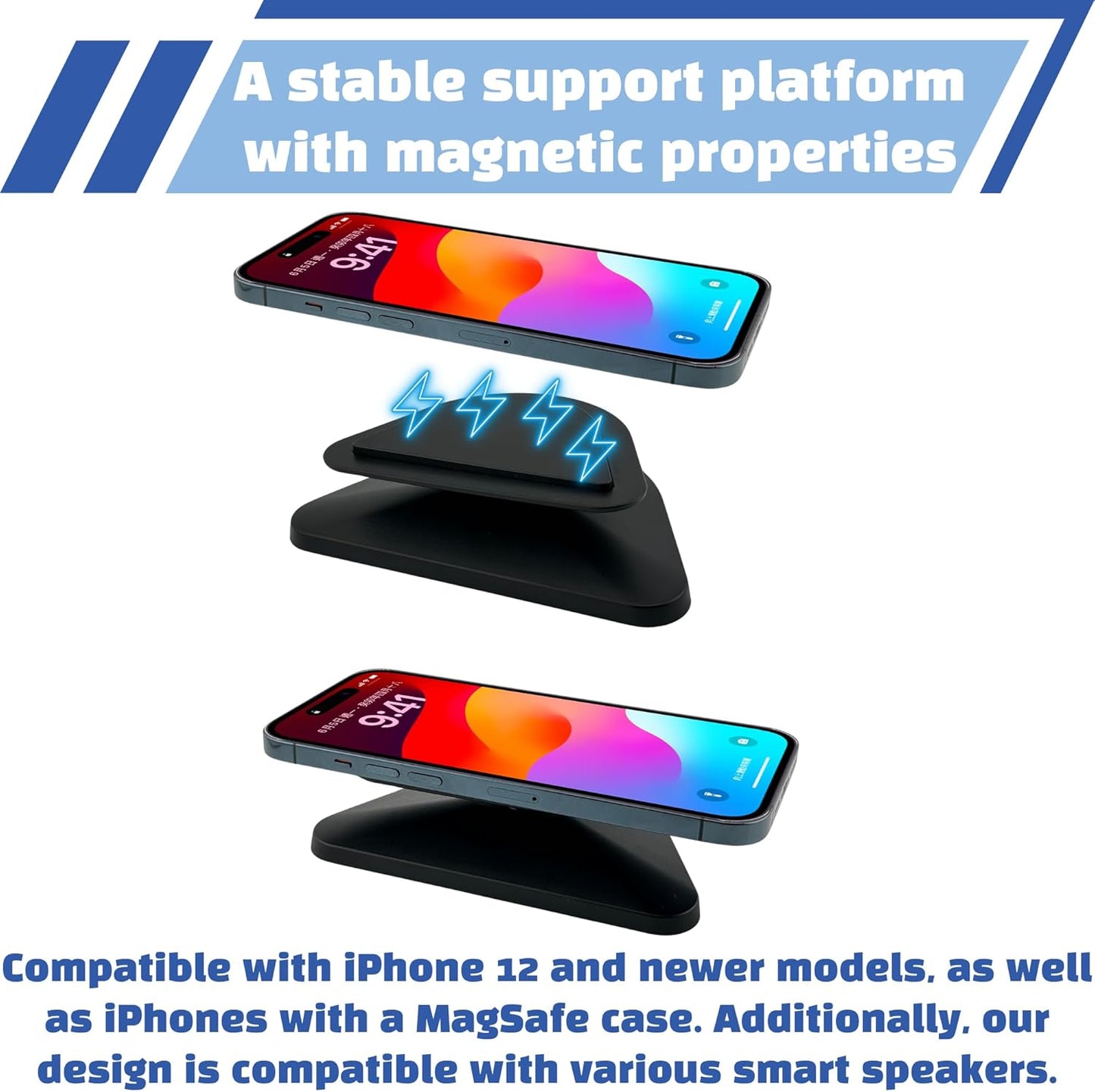 Sintron Adjustable Magnetic Stand Mount for Echo Show 5 (3rd Gen) & iPhone Models, Smart Display Stand Holder for Show 5 3rd Gen with 360 Degree Rotation, Swivel Tilt Function, Anti-Slip Base (Black)