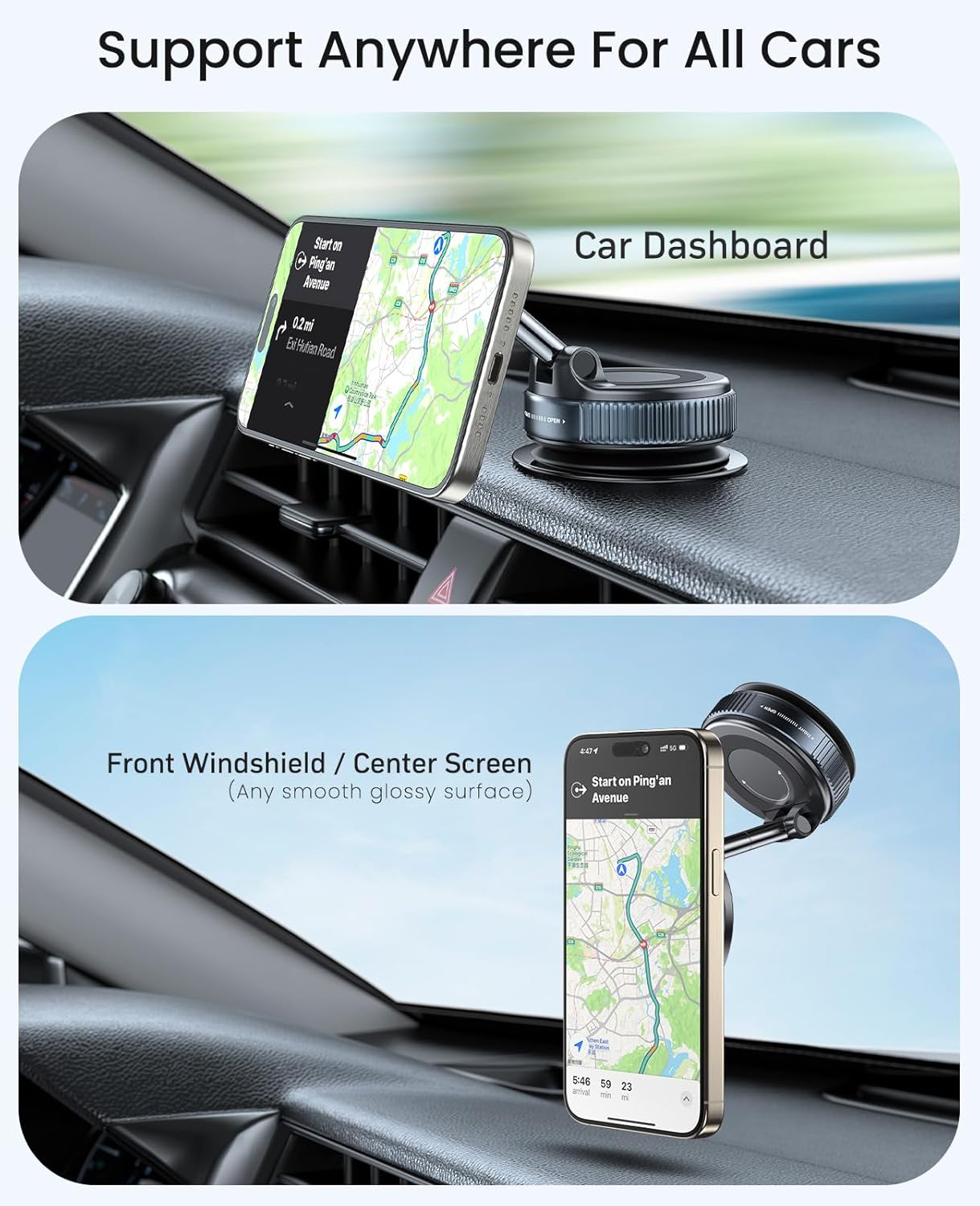 Jononser Vacuum Magnetic Suction Cup Phone Mount for Magsafe, 360° Adjustable Magnetic Phone Holder, Pocket Size Foldable Portable Cell Phone Holders for Your Car for All Smartphones & All Car Models