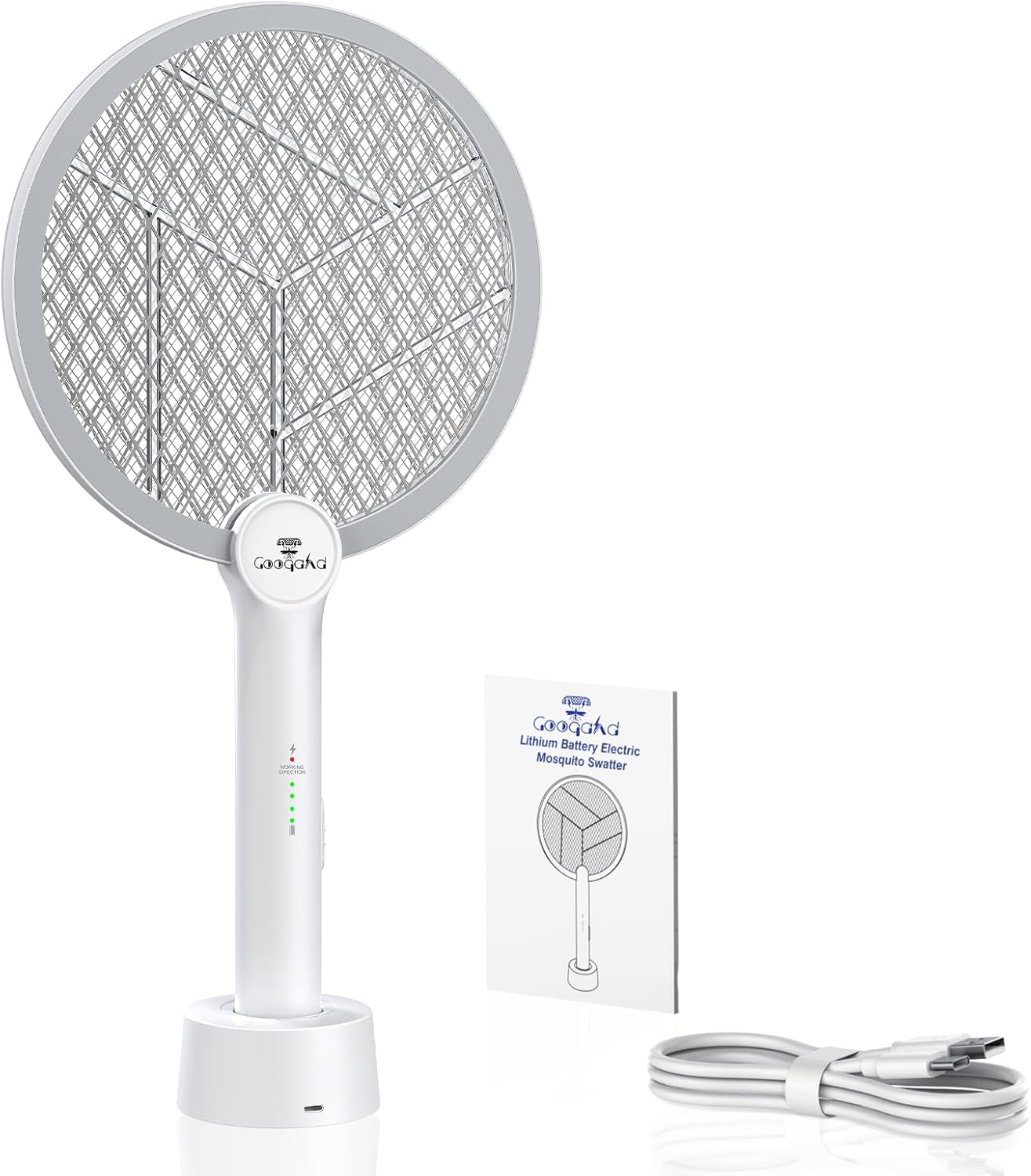 Gooqand Bug Zapper Racket, 2 in 1 Electric Fly Swatte with 3 Layer Safety Mesh, 4000V Fly Zapper with USB Rechargeable, Indoor Outdoor Fly Racket for Bedroom, Kitchen, Camping