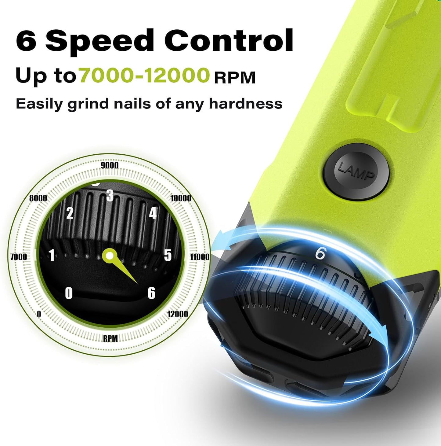 Casfuy 6-Speed Dog Nail Grinder Newest - Super Quiet Pet Nail Grinder Rechargeable Electric Dog Nail Trimmer Professional Paws Grooming & Smoothing Tool for Large Medium Small Dogs (Bright Blue)