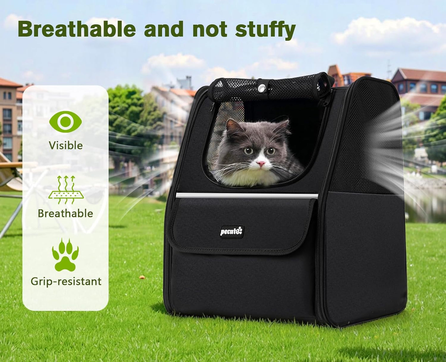 Pecute Expandable Cat Backpack Carrier, Small Dog Backpack Carrier, Pet Backpack Carriers for Cats Dogs Puppy Kitten, Cat Carriers Bag Carrying for Travel Hiking Bike Riding Walking Outdoor,Grey