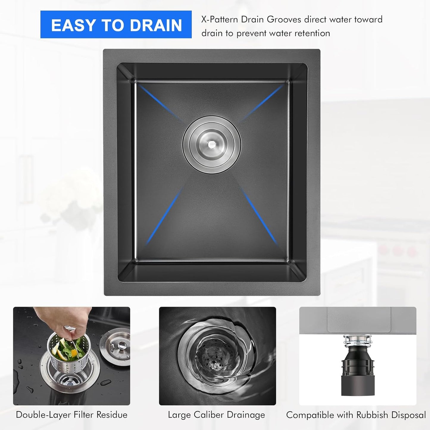 MENATT 20-inch Undermount Kitchen Sink, SUS304 Stainless Steel Handmade Single Bowl Kitchen Sink with Sink Strainer (Brushed), 20"x16"x9"