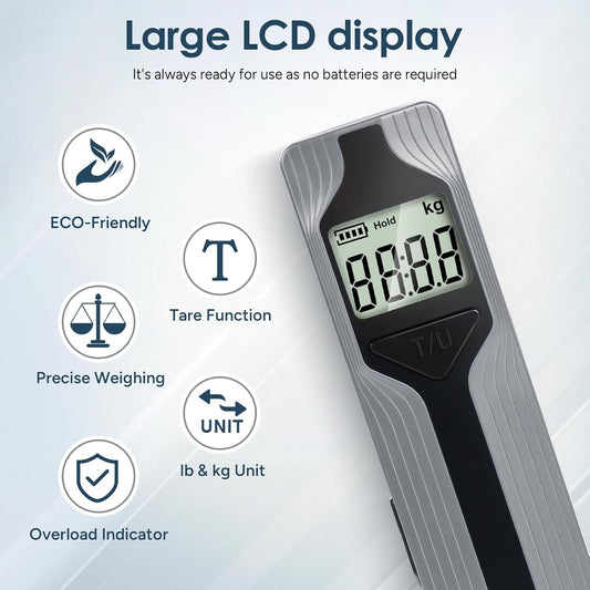 travel inspira Luggage Scale Battery-Free, Travel Essentials, Portable Handheld Digital Suitcase Weight Scale for for Travel Accessories, 110lbs/50kg (Gray)