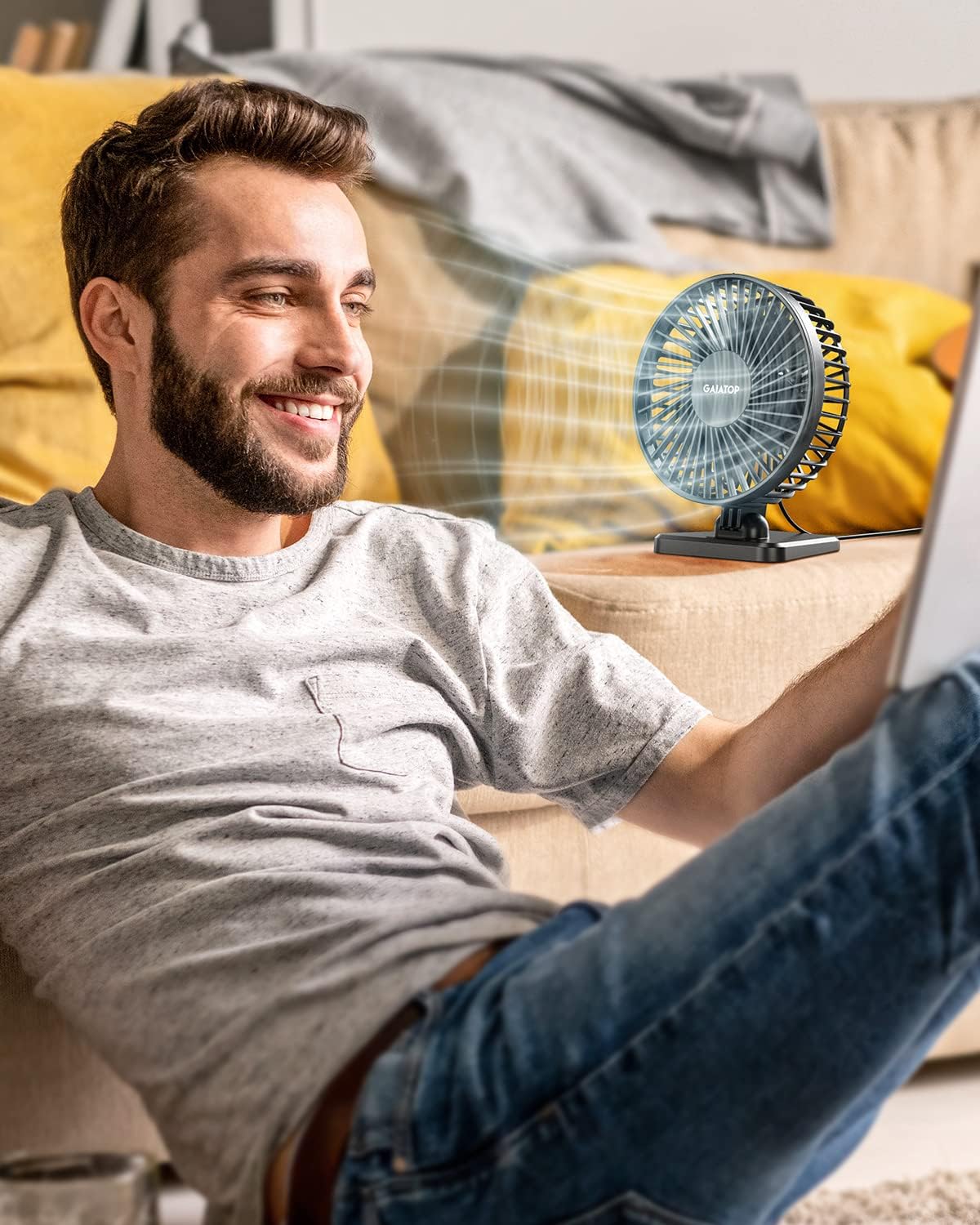 Gaiatop USB Desk Fan – Small Powerful Personal Desktop Fan with 3 Speeds, Quiet Operation & Adjustable Tilt - PuriLite