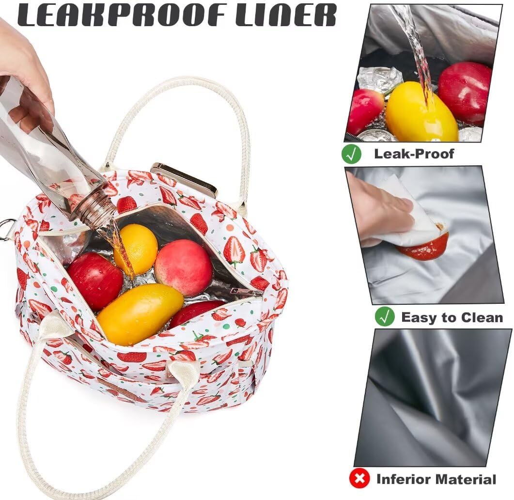 Lunch Bag for Women, Insulated Lunch Box for Work, Large Leakproof Cooler Purse with Side Pockets & Removable Shoulder Strap Women's Lunch Tote Bag for Picnic Work Beach Cute Lunch Bags (Heart)
