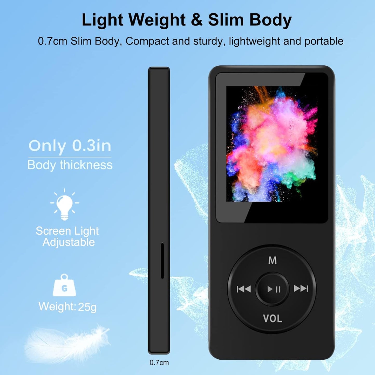 32GB MP3 Player with Bluetooth, Wodgreat Portable HiFi Lossless Music Players with Built-in Speaker for FM/Video/E-Book, Multifunctional Walkman Media Player with TF Card Slot, Support up to 128GB