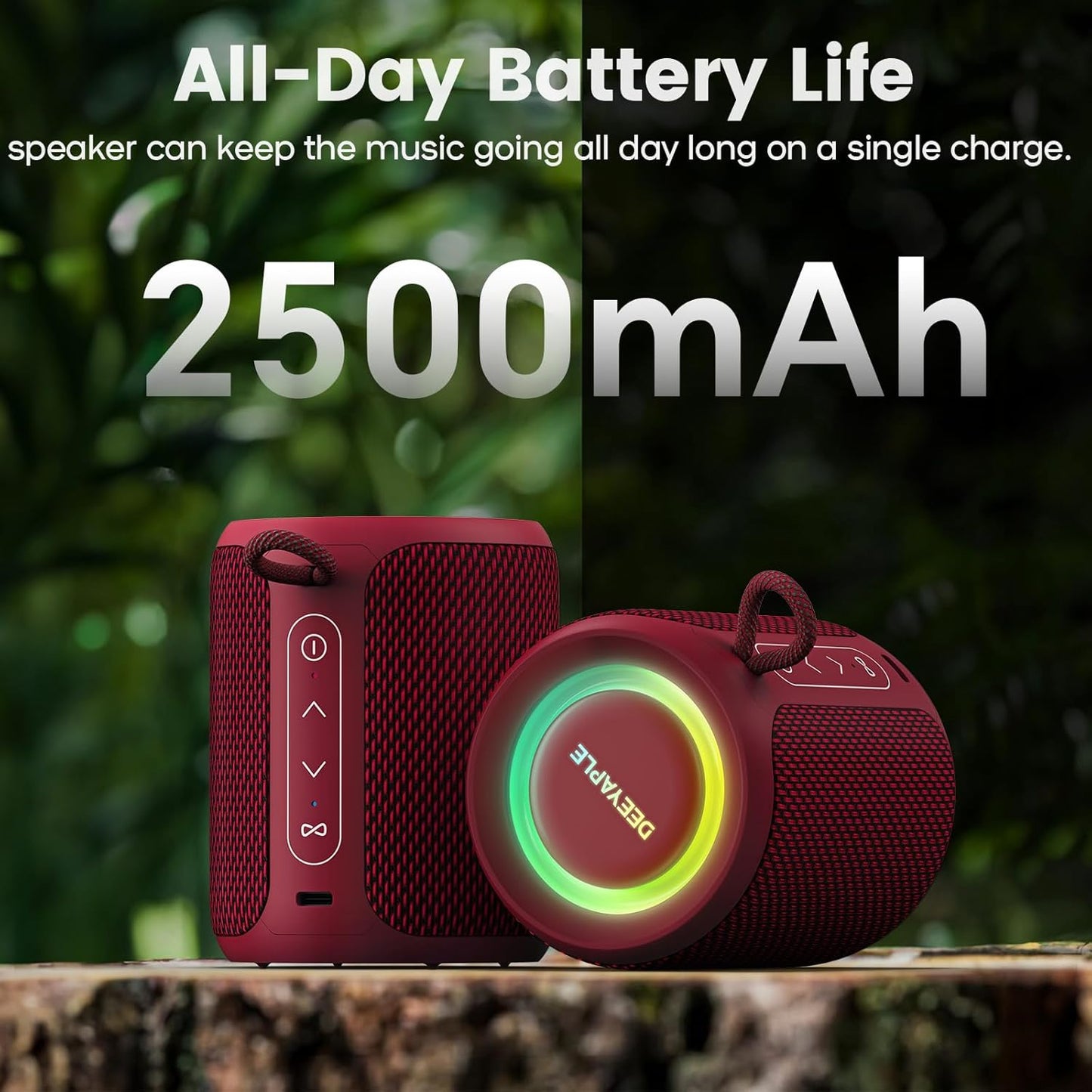 Deeyaple Portable Bluetooth Speaker, IP67 Waterproof Mini Bluetooth Speaker Wireless V5.3 with Stereo Sound,All Day,TWS Pairing,LED Light,Gift for him/her (Black)