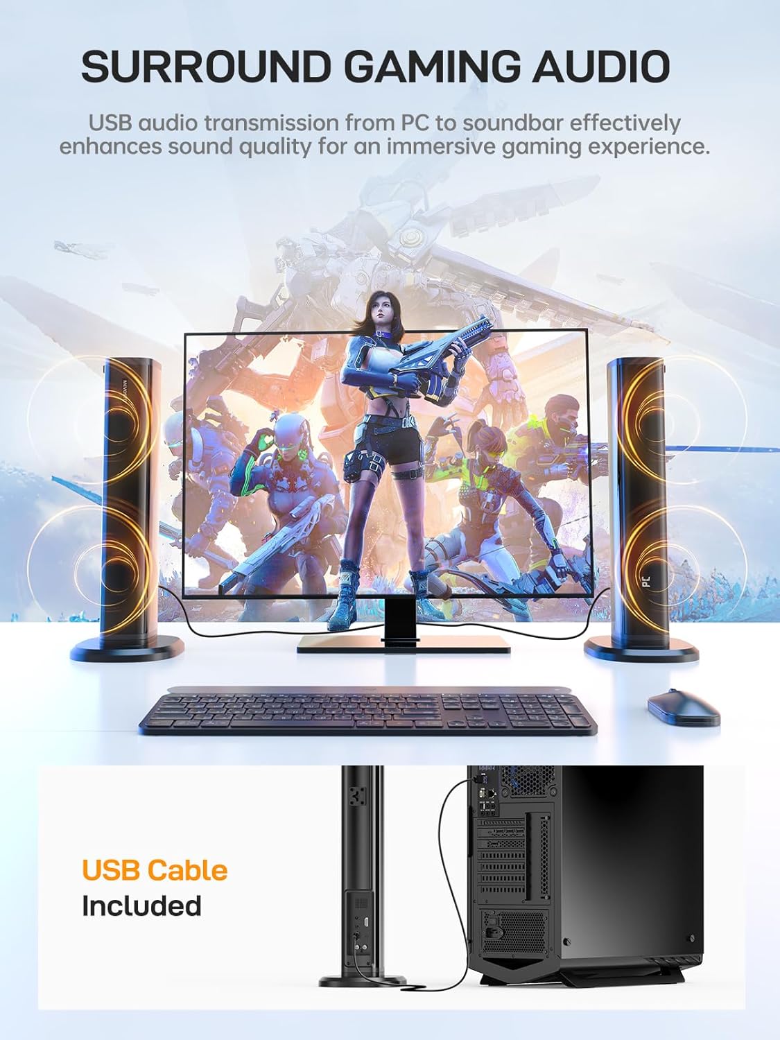 Sound Bar for TV Soundbar PC Gaming MEVOSTO 2025 Upgraded 2.2CH Separable Built-in Dual Woofers with HD-ARC/Optical/AUX/BT/USB Bass/Treble Adjustabl Computer Speakers Home Theater System-31inch