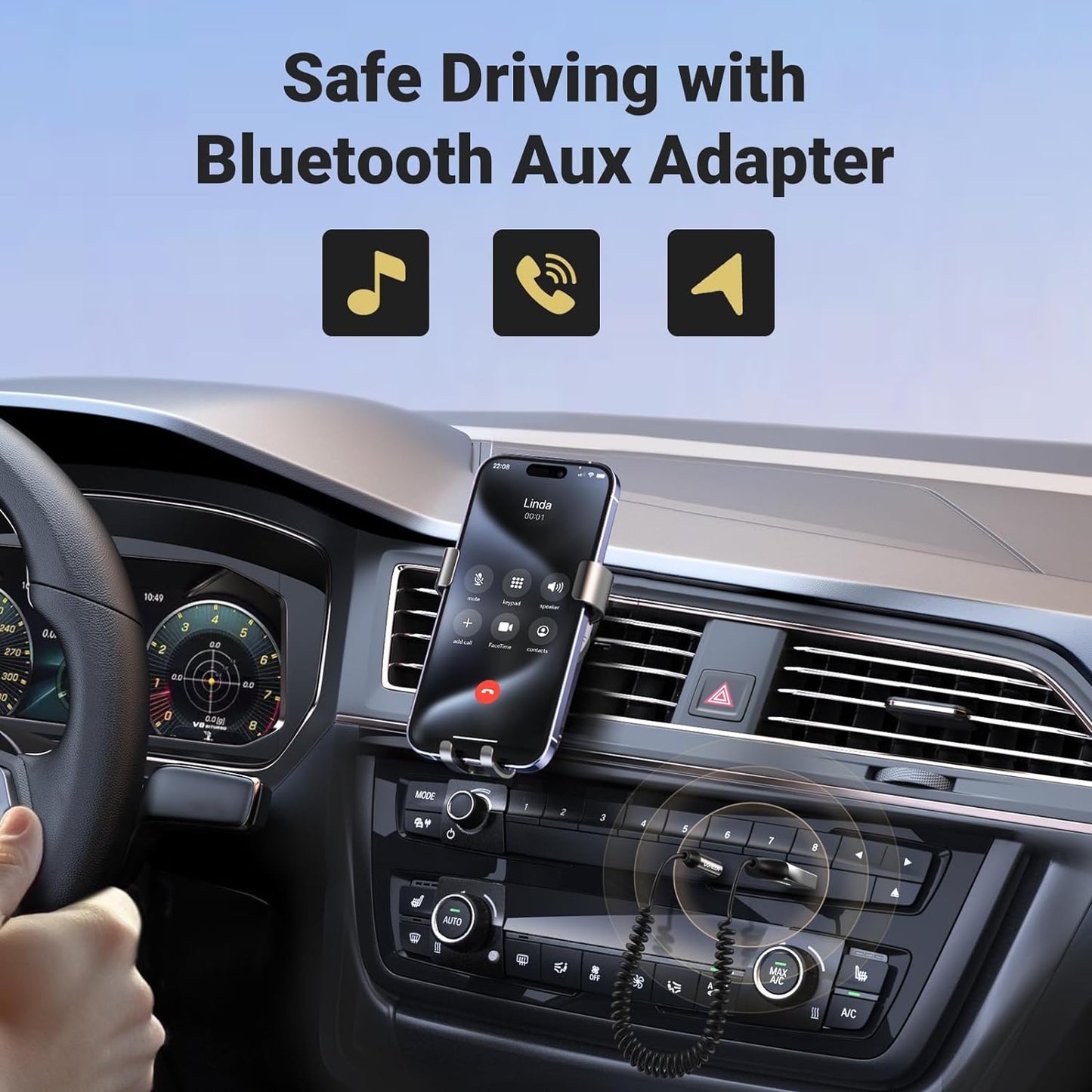UGREEN Aux to Bluetooth 5.3 Adapter 3.5mm Bluetooth Receiver for Car USB 2.0 to 3.5mm Jack Kit with Built in Microphone Aux Input for Hands Free Calls Compatible with Car Speaker and Home Audio