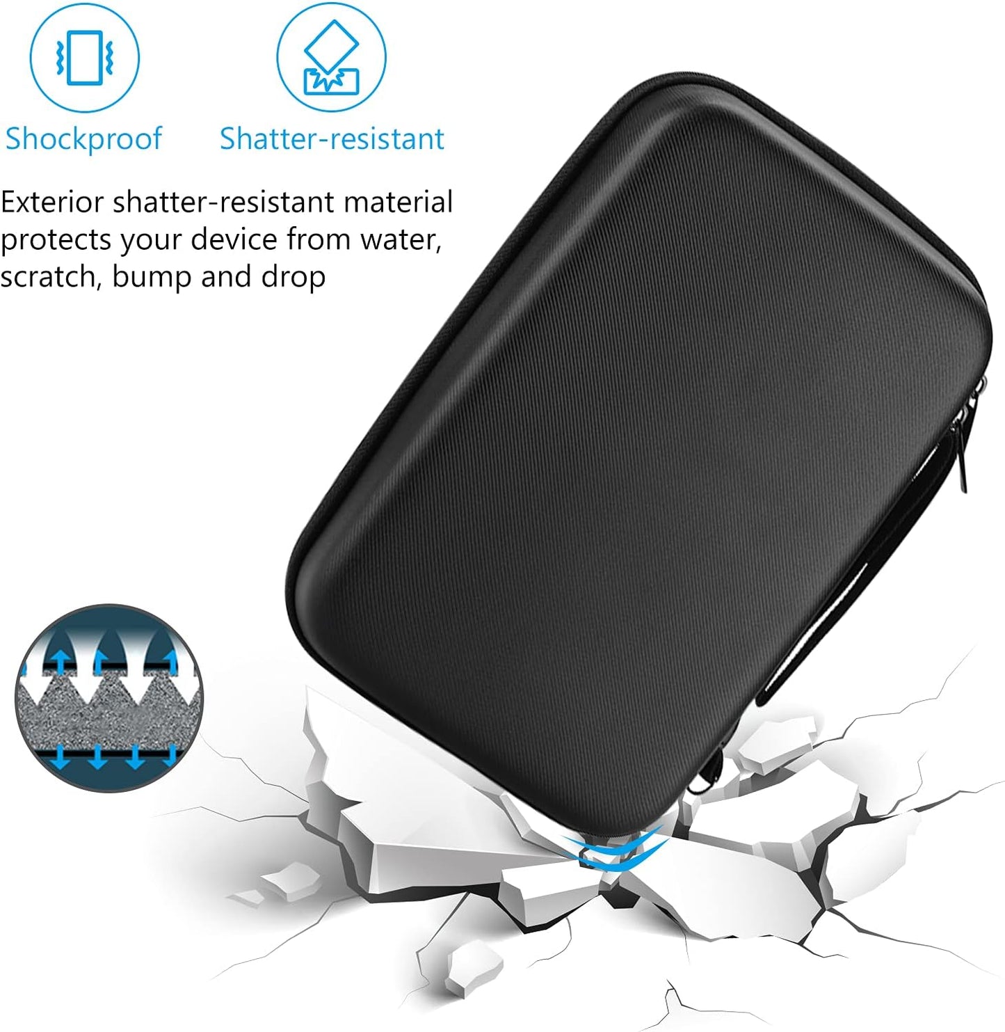 ProCase Hard Travel Electronic Organizer Case for MacBook Power Adapter Chargers Cables Power Bank Apple Magic Mouse Apple Pencil USB Flash Disk SD Card Small Portable Accessories Bag -L, Black