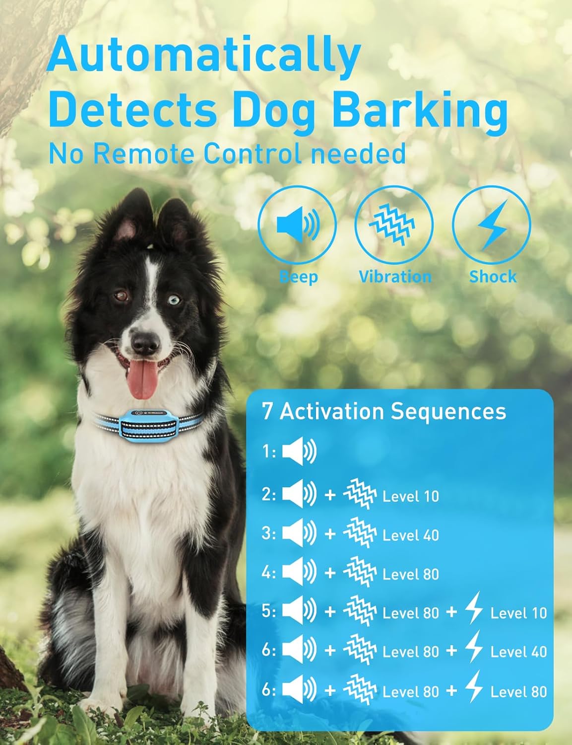 DOGLinsen 2-in-1 Bark and Shock Collar for Dogs, Smart Anti Barking Dog Training Collar with 5 Adjustable Sensitivity, Automatic Bark Collar with Remote, Vibration, Beep, Shock and Automatic