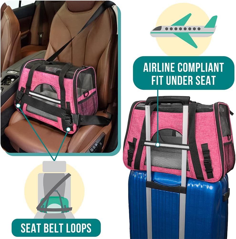 Premium Airline Approved Soft-Sided Pet Travel Carrier by PetAmi | Ventilated, Comfortable Design with Safety Features | Perfect For Plane or Car | Ideal for Small to Medium Sized Cats, Dogs, and Pets