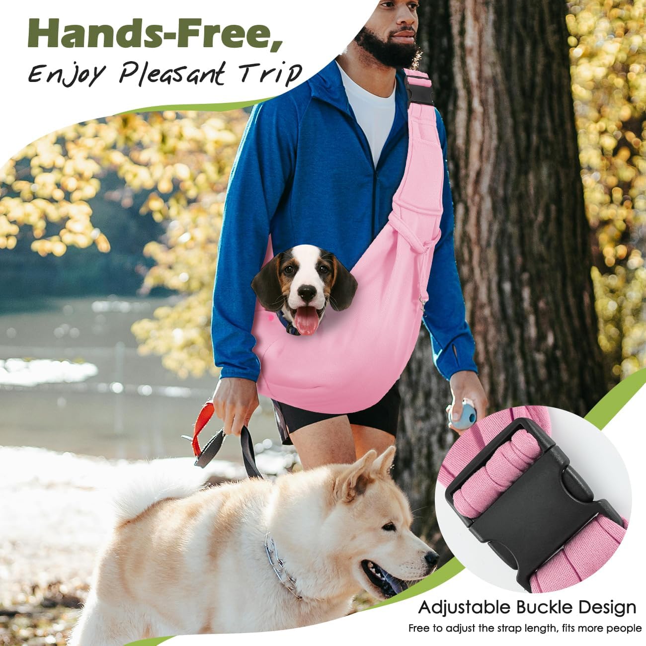 Pawaboo Small Dog Sling Carrier, Reversible Hands Free Dog Sling Carrier for Small Dogs and Cats, Puppy Sling Carrier with Adjustable Strap Buckle & Safety Harness, Puppy Essentials, Grey