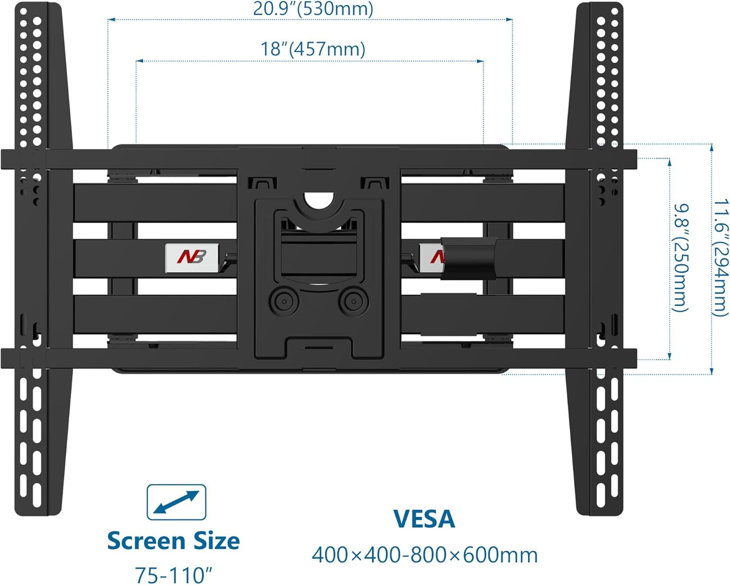 NB North Bayou Heavy Duty TV Wall Mount Double Arms Articulating Swivel TV Bracket for Most 75”-110 inch LED LCD OLED TVs VESA Compatible Hold up to 200 lbs Wall Bracket SP5