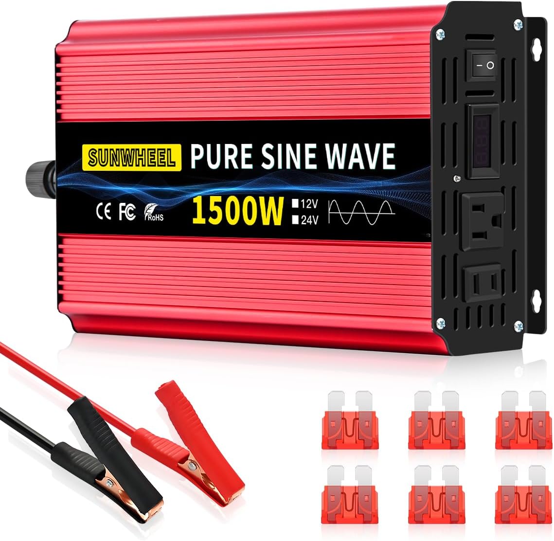 SUNWHEEL 4000W Pure Sine Wave Inverter, 12V DC to 110V/120V AC Power Inverter for RV、Microwave、Off Grid、Truck、Refrigerator、Air Conditioner with 4 AC outlets and LCD Display