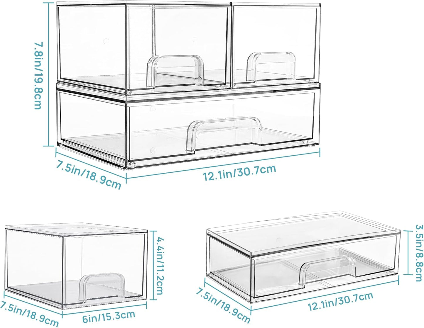 Vtopmart 3 Pack Stackable Clear Plastic Drawer Organizer, Makeup Organizers and Storage for Eyeshadow Palettes, Cosmetics, Beauty Supplies, Ideal for Vanity, Desk, Office, Bathroom Organization