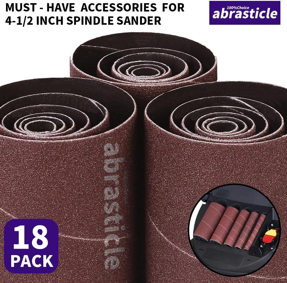 18 Pack Spindle Sander Sleeves, Sanding Sleeves for Oscillating Sander, 80 150 240 Assorted Grit Sandpaper, 4-1/2" Length, 1/2",3/4",1",1-1/2", 2", 3" Diameter