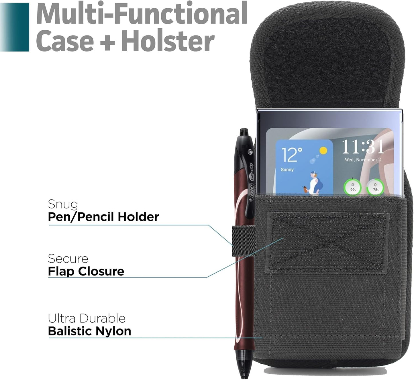 Encased XL Cell Phone Pouch Holster Compatible with Samsung Galaxy S21 / S22 /S23/S24 Ultra, iPhone 12/13/14/15/16 Pro Max Belt Clip Holder (Large Case Compatible)