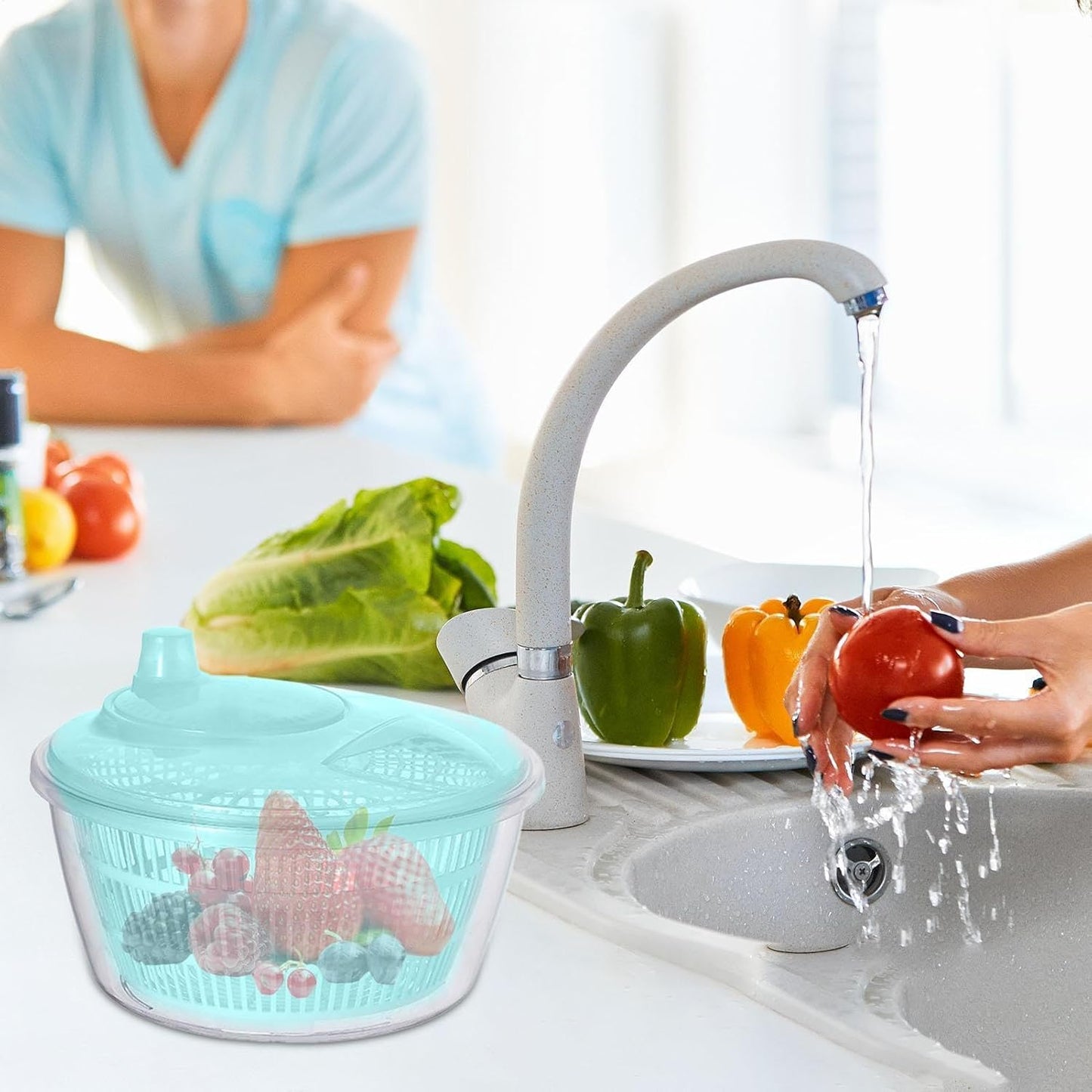 Lettuce Spinner - Fruit Washer Spinner | Lettuce Cleaner Spinner Large Salad Spinner, Fruit Washer Spinner Vegetable Dryer, Salad Spinner Lettuce Dryer Fruit Washer for Safe and Practical
