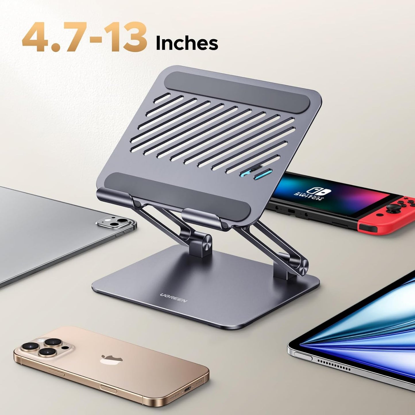 UGREEN Tablet Stand Holder for Desk, Aluminum Desktop Dock Adjustable Foldable Riser Compatible with iPad Pro 12.9, 9.7, 10.5, iPad Air, iPad mini, Surface Pro, Galaxy Tab, Black