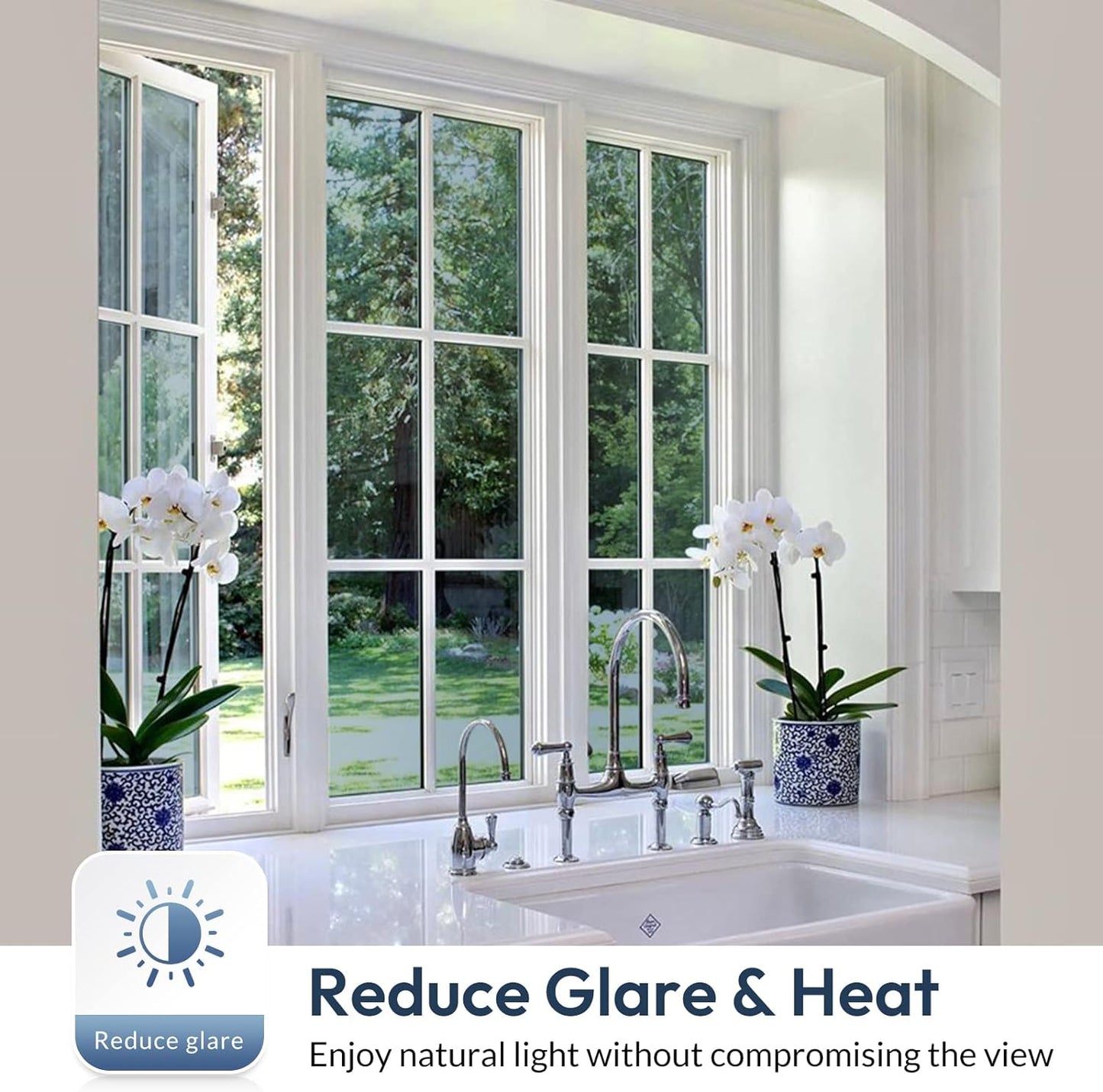rabbitgoo Window Films for Privacy, Static Cling Frosted Glass Sticker, Non-Adhesive Privacy Film Sun Blocking Window Covering Frosting Vinyl Bathroom Sliding Glass Door, 44.5 x 200cm, Pure Frosted