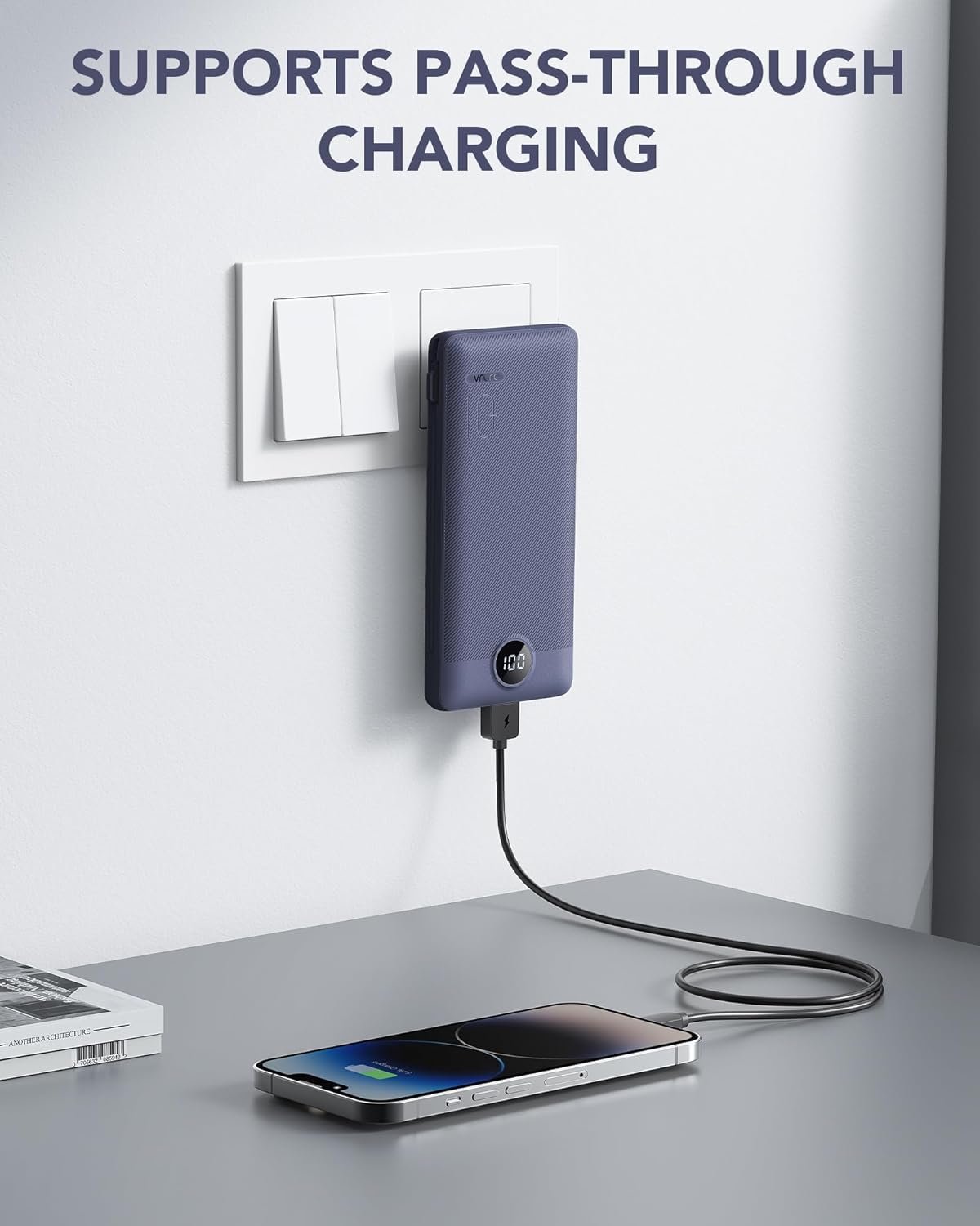Portable Charger for iPhone, 10000mAh Power Bank with Built-in Cables & AC Wall Plug, USB C Phone Charger 5 Output External Battery Pack Compatible with iPhone Samsung Google Pixel Android -White