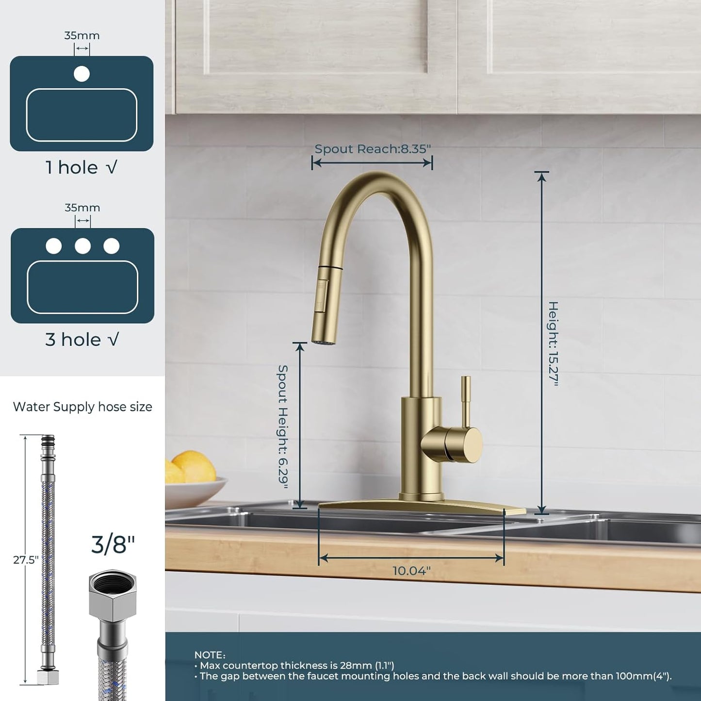 FORIOUS Kitchen Faucet with Pull Down Sprayer, Stainless Steel Single Handle Classic Sink Faucet 1 Or 3 Hole, Dual Function Faucet for Farmhouse, Camper, Laundry, Rv, Bar, Mattle Black