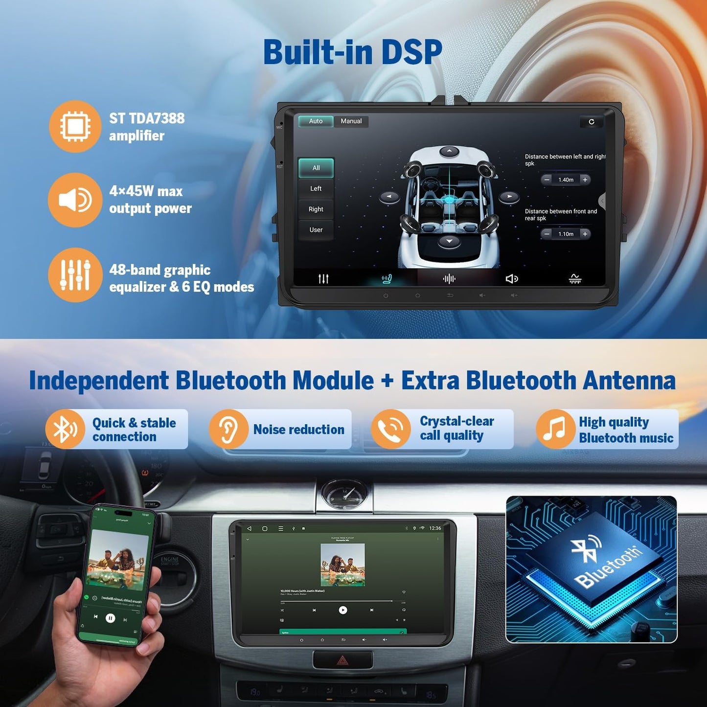 Eonon Android 14 Radio for VW Volkswagen Jetta 2006-2015, Golf MK6 MK5, Tiguan 2008-2016, Passat 2005-2014, 3GB+32GB, CarPlay/Android Auto, Built-in DSP, 9'' IPS, Bluetooth 5.4-VWX7 (Upgraded VWA13)