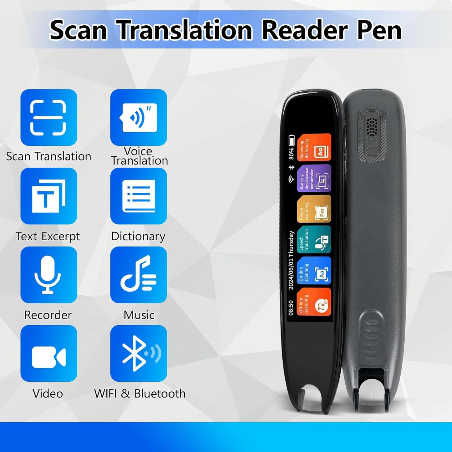 Scan Translation Pen with Camera, 142 Languages Two-Way Instant Translator Pen for Voice, Text, Photo, Offline Online Translation for Business Learning Travel, OCR Digital Reading Pen for Dyslexia