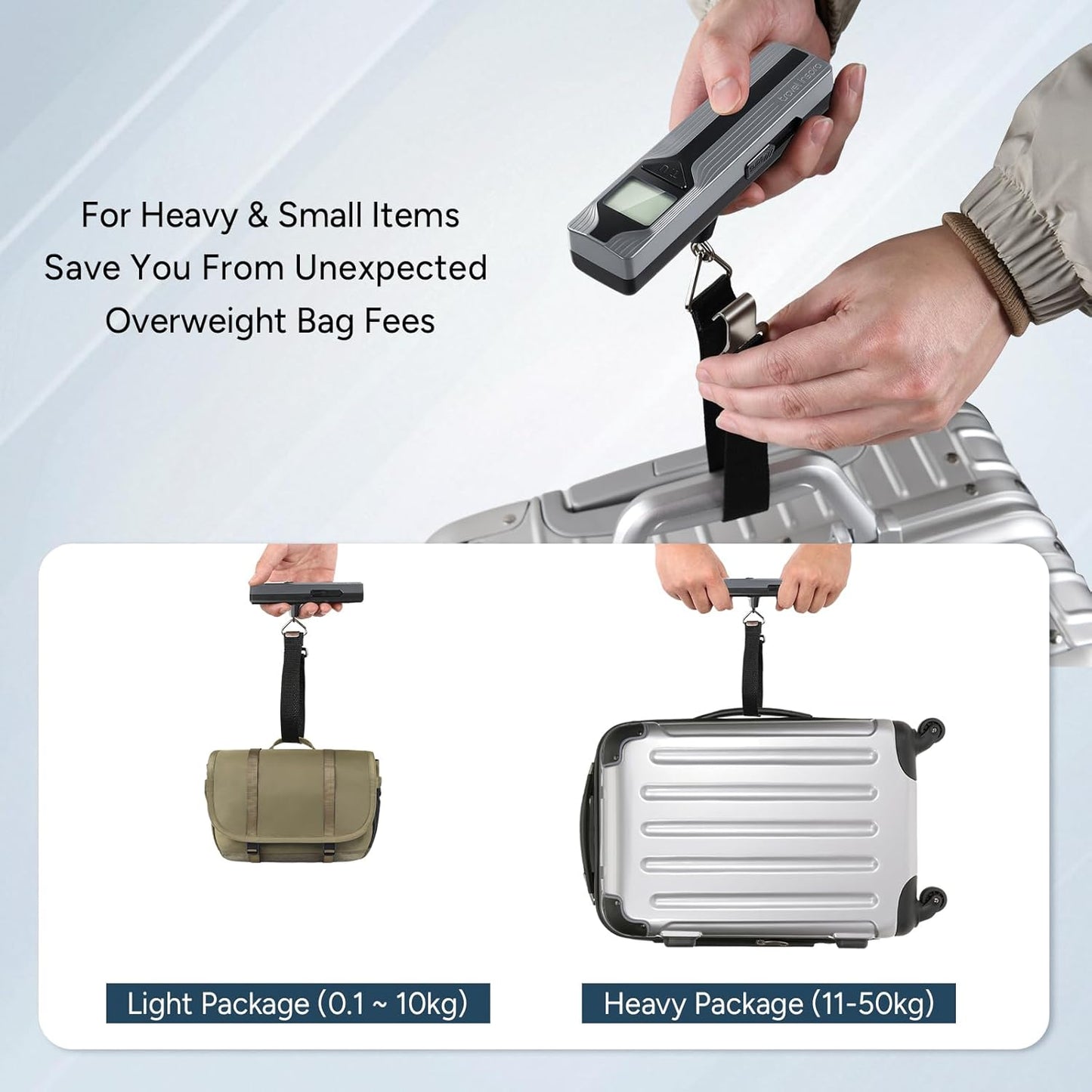 travel inspira Luggage Scale Battery-Free, Travel Essentials, Portable Handheld Digital Suitcase Weight Scale for for Travel Accessories, 110lbs/50kg (Gray)