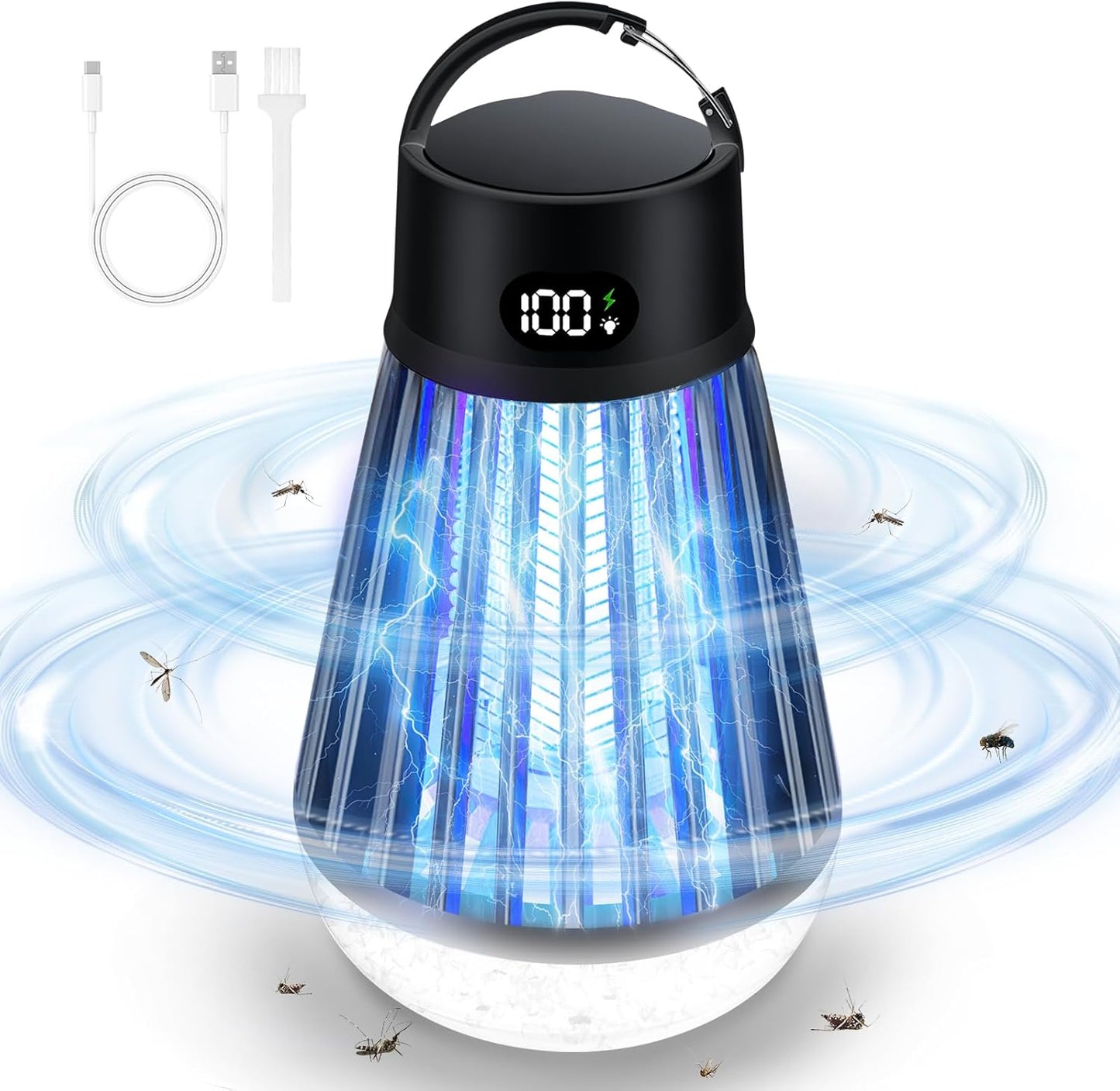 Eachway Bug Zapper Outdoor, 2 in 1 Powered Mosquito Zappers Killer with 2000mAh Battery & LED Light, 2000V Electric Fly Zapper, Waterproof Insect Zapper for Backyard, Patio (Black)
