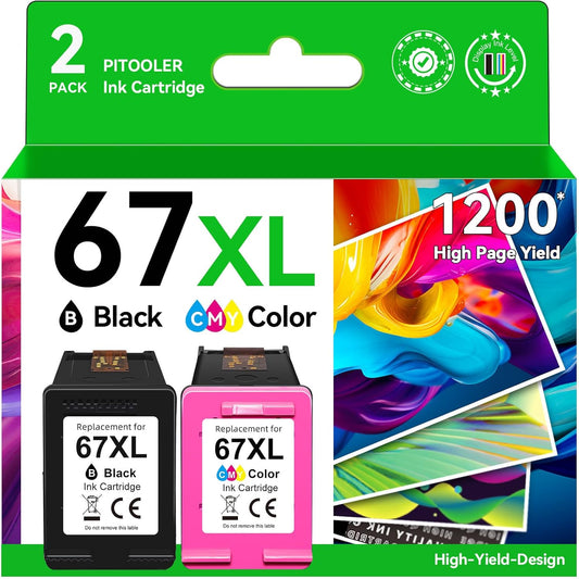 67XL Ink Cartridges Compatible for HP 67 Ink Cartridges Combo Pack Black Color Fit for Deskjet 2855e 4255e 2700 2755e 2734e 2842e 4255e 2827e 2723e 4155e 2742e Envy 6455e 6055e 6000 Printer