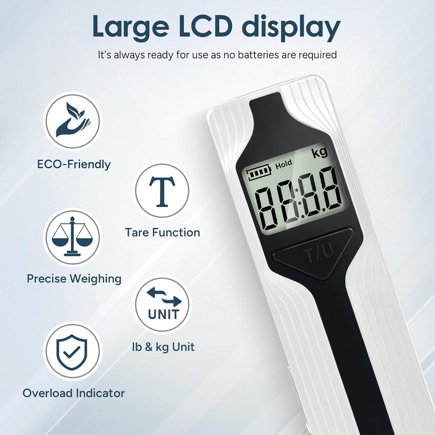 travel inspira Luggage Scale Battery-Free, Travel Essentials, Portable Handheld Digital Suitcase Weight Scale for for Travel Accessories, 110lbs/50kg (Dark Blue)