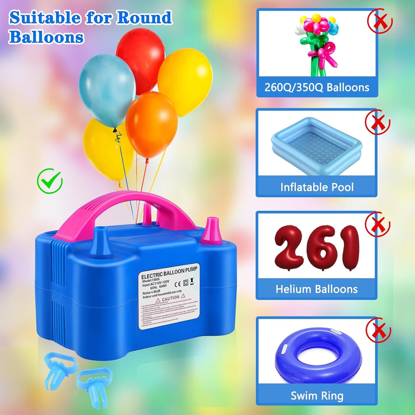 Electric Balloon Pump,Balloon Inflator, Dual Nozzle Electric Air Pump,Balloon Pump Balloons Blower 110V 600W for Party Decoration with Gifts:2 Balloon Tying Tools (Rose red)