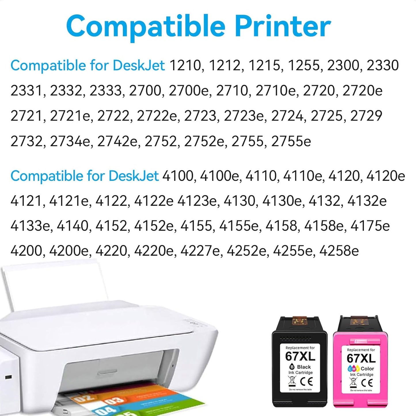 67XL Ink Cartridges Compatible for HP 67 Ink Cartridges Combo Pack Black Color Fit for Deskjet 2855e 4255e 2700 2755e 2734e 2842e 4255e 2723e 4155e 2742e 4100 Envy 6455e 6055e 6000 Printer