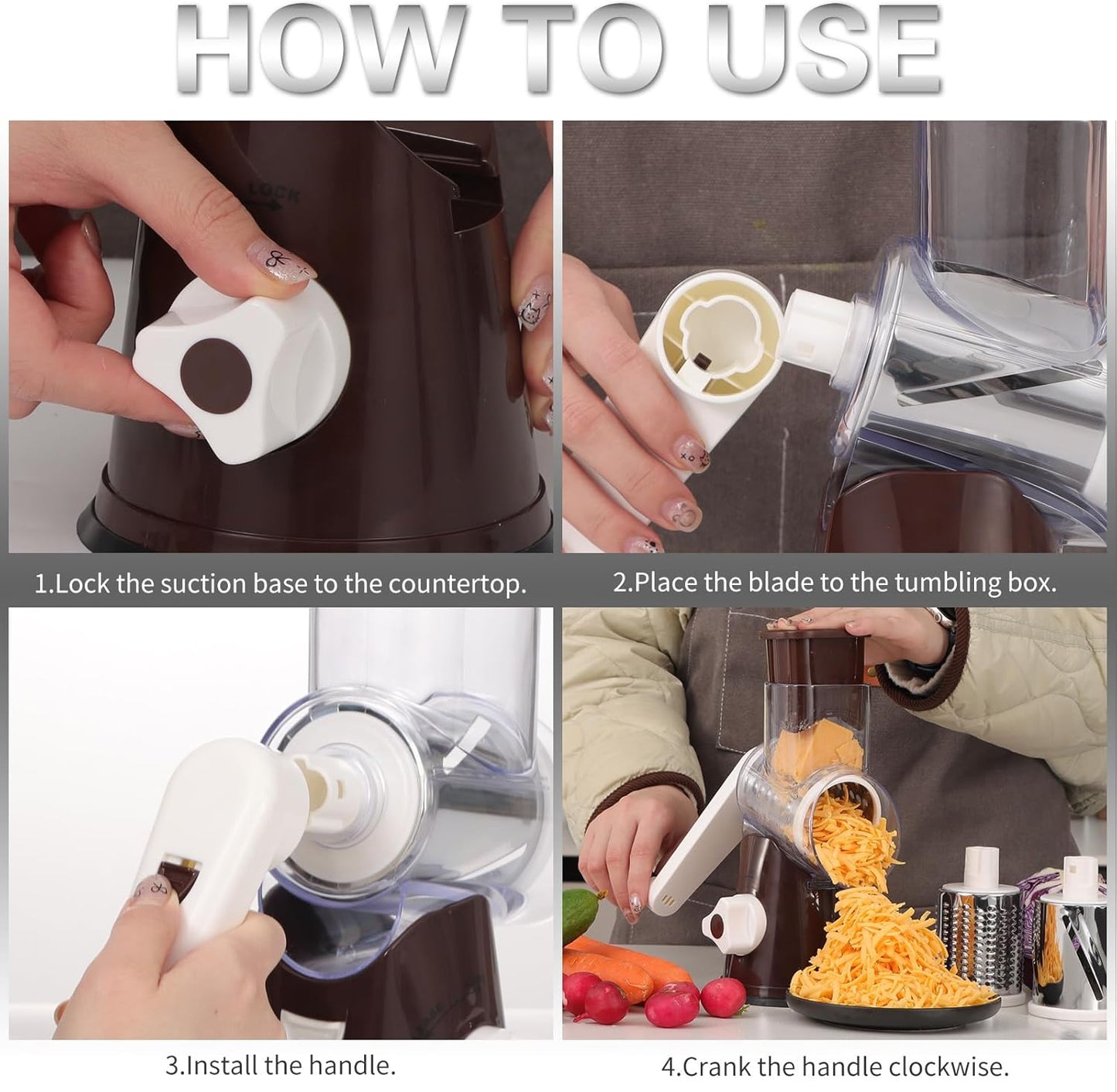 Purilite Select Rotary Cheese Grater with 3 Stainless Steel Blades