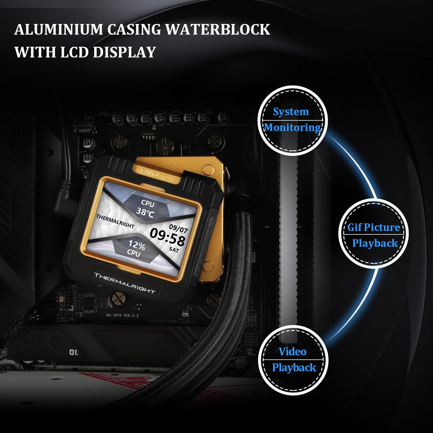 Thermalright FW 360 Black ARGB-360mm AIO CPU Liquid Cooler,IPS LCD Screen with 320 * 240 Resolution,for AM5/Intel LGA1700,‘2.4 inch’Magnet-Absorbent LCD Screen for Images -Black