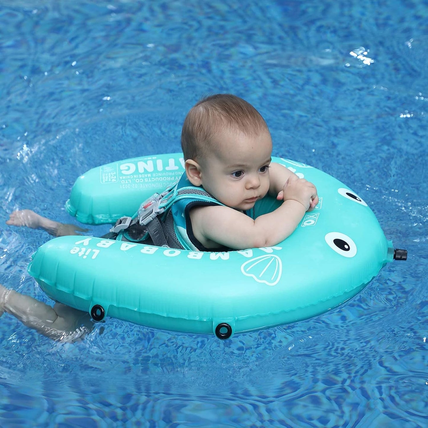Mambobaby Baby Swim Float with Canopy, Non-Inflatable Solid Baby Float, Upgrade Soft Skin-Friendly Material Infant Swim Float