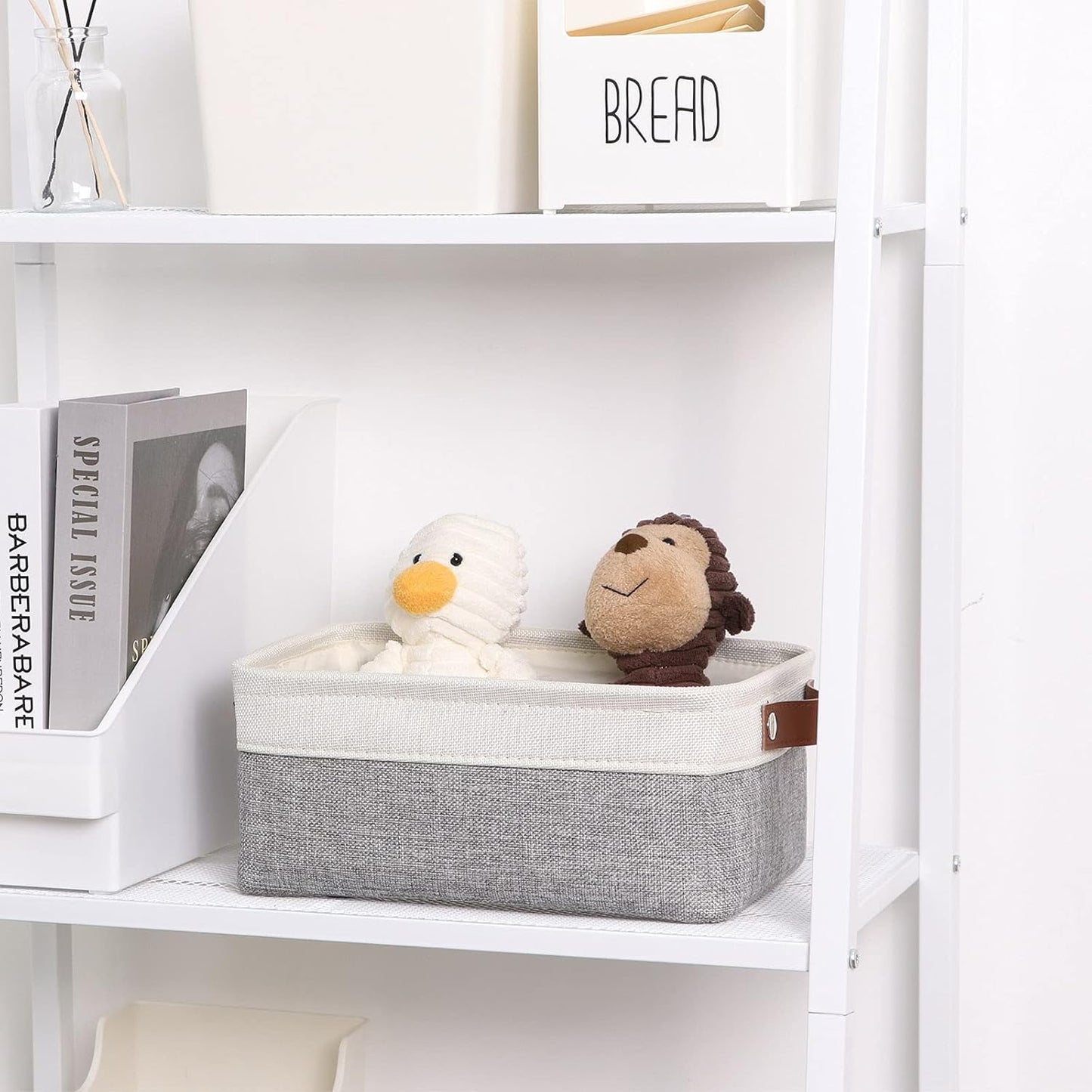 DULLEMELO Storage Baskets for Shelves, Fabric Collapsible Rectangular Storage Bins for Shelves, Closets, Nursery, Home, Office, Empty Gift Baskets (White&Teal)