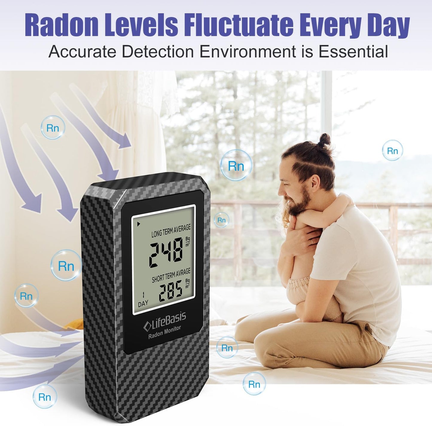 Life Basis Radon Detector for Home Radon Tester Portable with Large Screen Long and Short Term Radon Monitoring Battery Operated, Canadian Version in Bq/m - Dark Grey