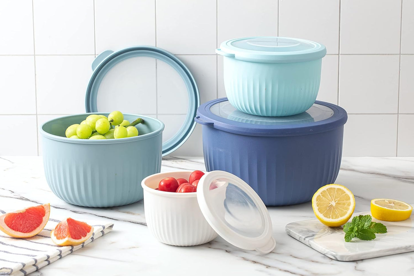 COOK WITH COLOR Prep Bowls with Lids- 8 Piece Nesting Plastic Small Mixing Bowl Set with Lids (Teal Ombre)