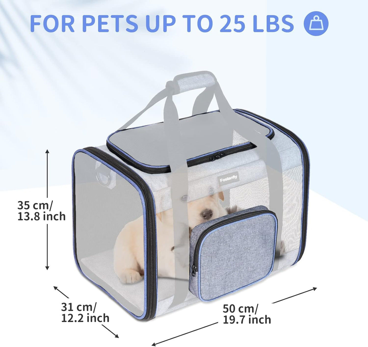 Fostanfly Cat Carriers for Large Cats 25 lbs, Dog Carriers for Small Dogs, Pet Bag for Medium Puppy Under 25lbs Travel Bag with Big Pocket,4 Ventilated Windows, 3 Doors