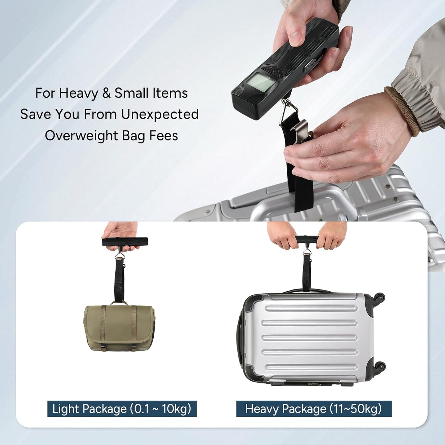 travel inspira Luggage Scale Battery-Free, Travel Essentials, Portable Handheld Digital Suitcase Weight Scale for for Travel Accessories, 110lbs/50kg (Gray)