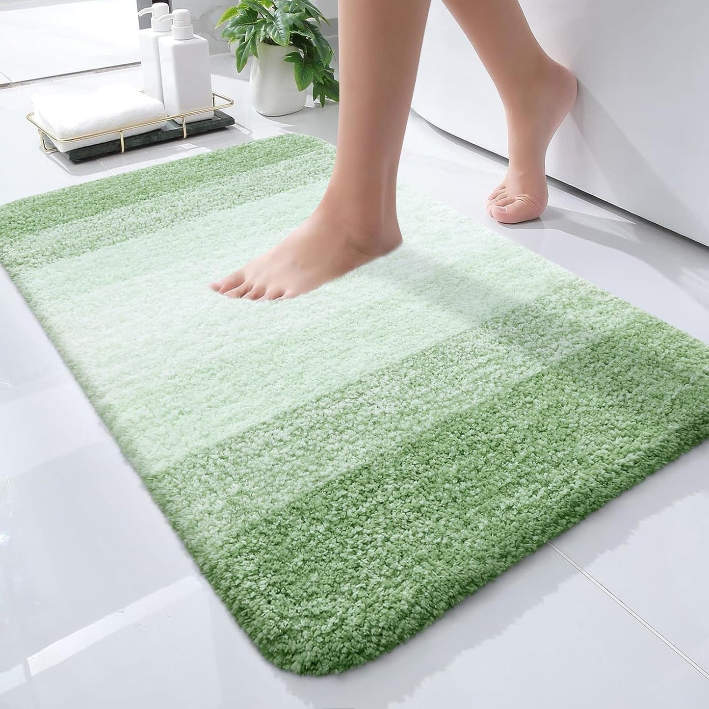 OLANLY Luxury Microfiber Bath Mat, Extra Soft and Absorbent Bathroom Mat, Non-Slip Plush Shaggy Bathroom Rug, Machine Wash Dry, Bath Rugs for Bathroom Floor, Tub and Shower, 16x24, Grey
