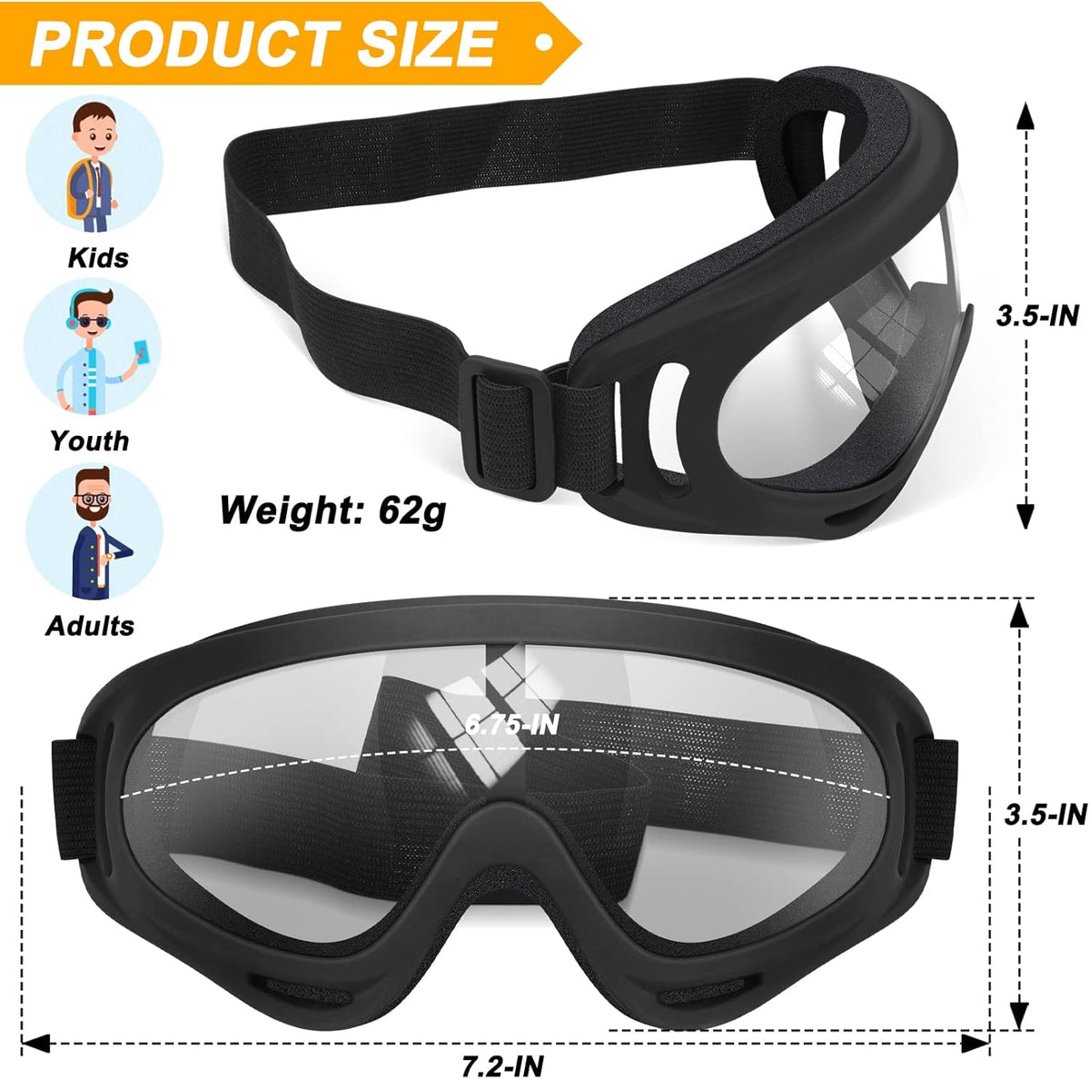 OXG 5 Pack Motorcycle Goggles Ski goggles, Dirt Bike ATV Goggles Anti-UV Riding Safety Glasses for Men Women, Dirt Bike Accessories (Clear Lense) - PuriLite
