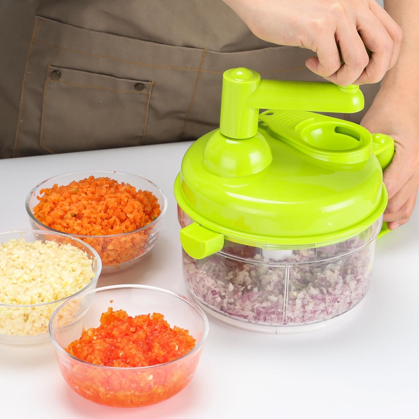 Cambom Manual Food Chopper Vegetable Cutter, Hand String Vegetable Chopper Onions Cutter for Vegetable Fruits Nuts BPA Free Food Safe Material, 550ml Gray