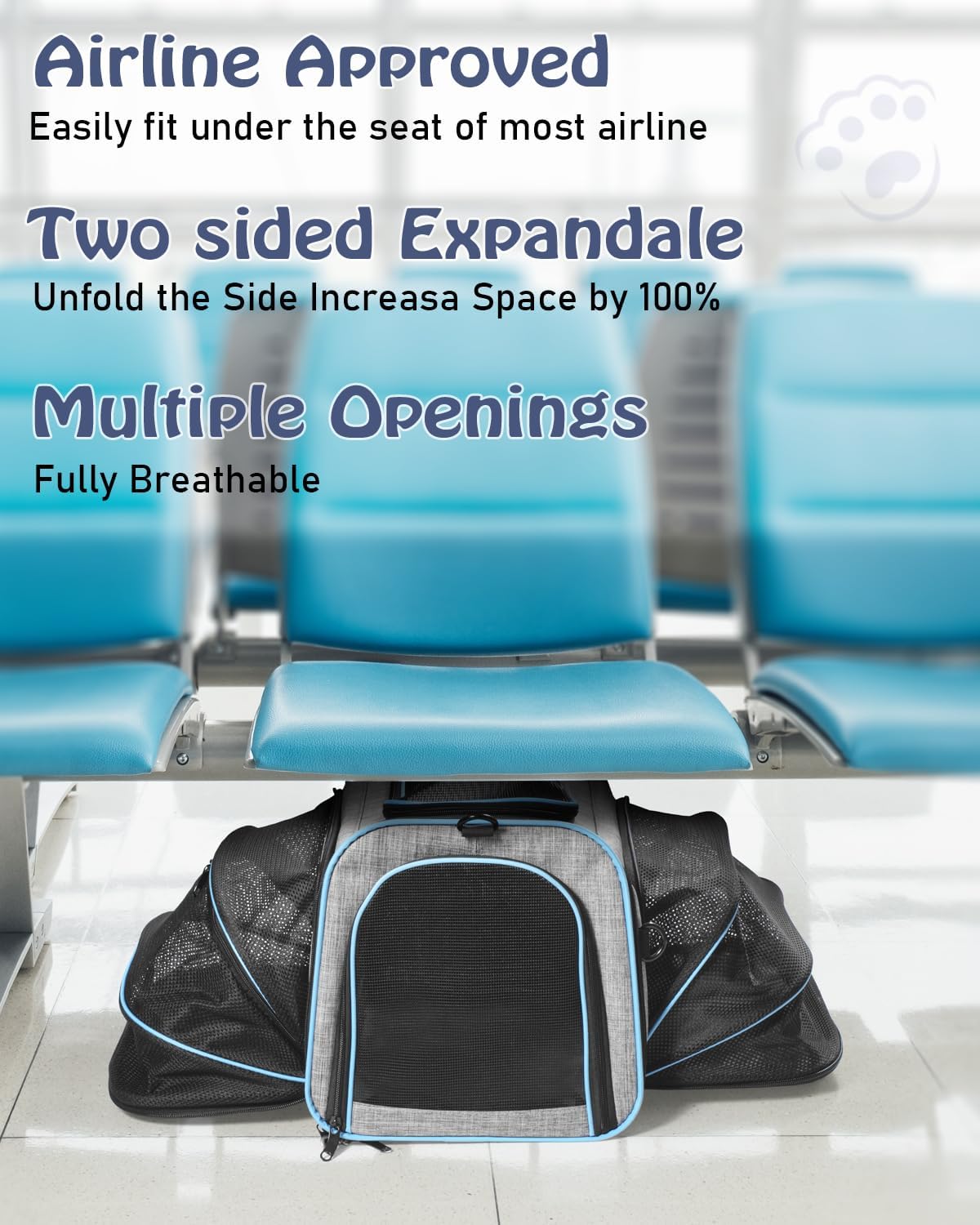 Siivton Cat Carrier,4 Sided Expandable Pet Carrier for Travel,Collapsible Soft-Sided Carriers with Removable Fleece Pad and Shoulder Straps,Airline Approved(17.5"x 11"x 11")